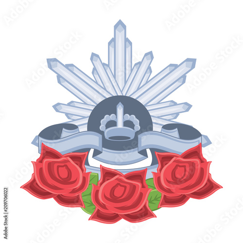 Anzac day design with  The Rising Sun Badge and poppy flowers over white background, vector illustration