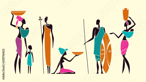 Silhouettes of native African people