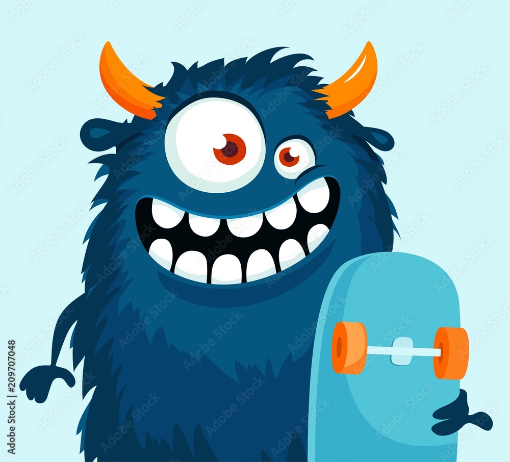 Funny cartoon monster with skateboard. Vector illustration Stock Vector |  Adobe Stock