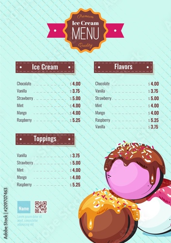 Ice cream menu poster. Vector illustration