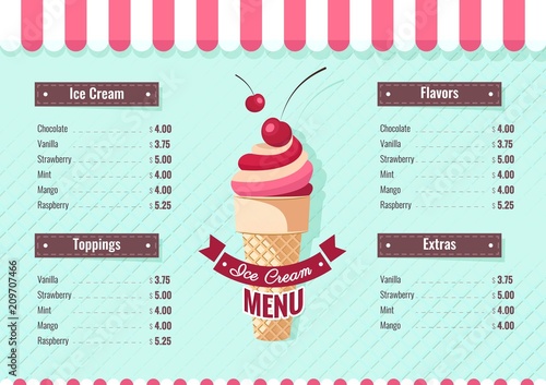 Ice cream menu poster. Vector illustration