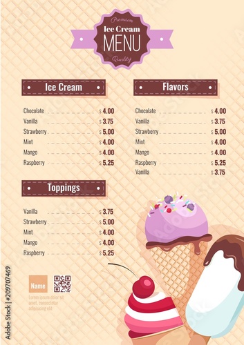 Ice cream menu poster. Vector illustration