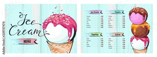 Ice cream menu posters. Vector illustration