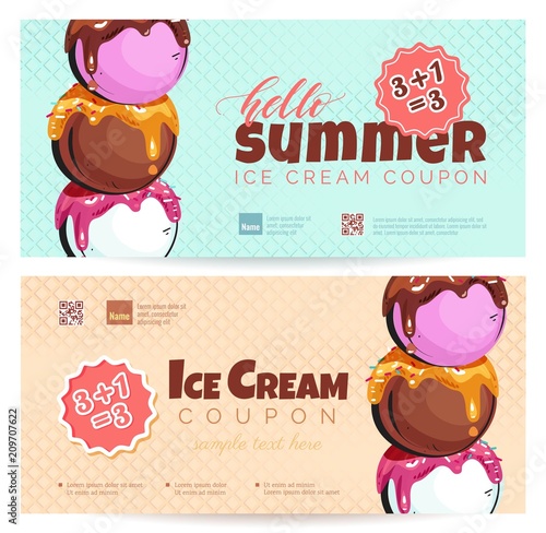 Ice cream discount voucher template. Vector illustration