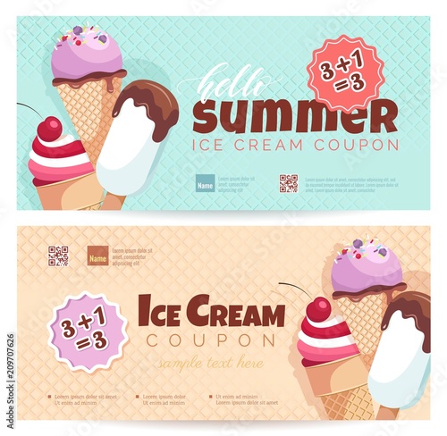 Ice cream discount voucher template. Vector illustration