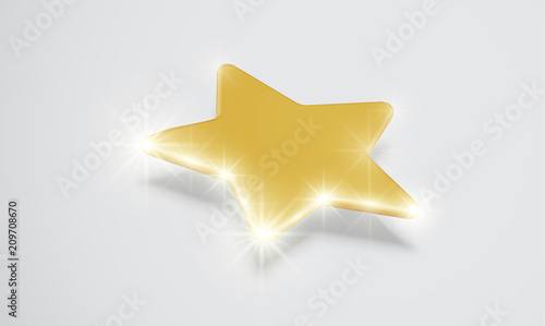Shiny gold star with drop shadow, vector illustartion