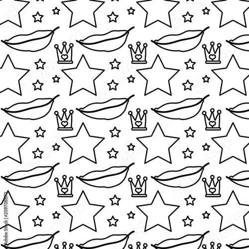 line lips and sparkly star with crown background