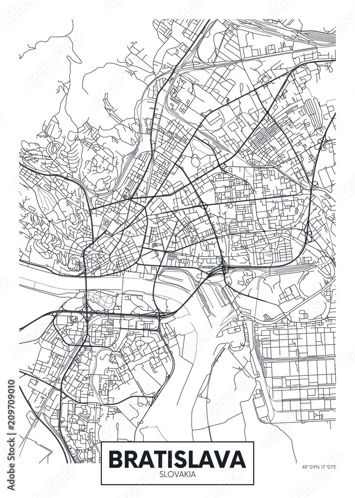 Naklejka premium Detailed vector poster city map Bratislava