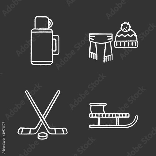 Winter activities chalk icons set