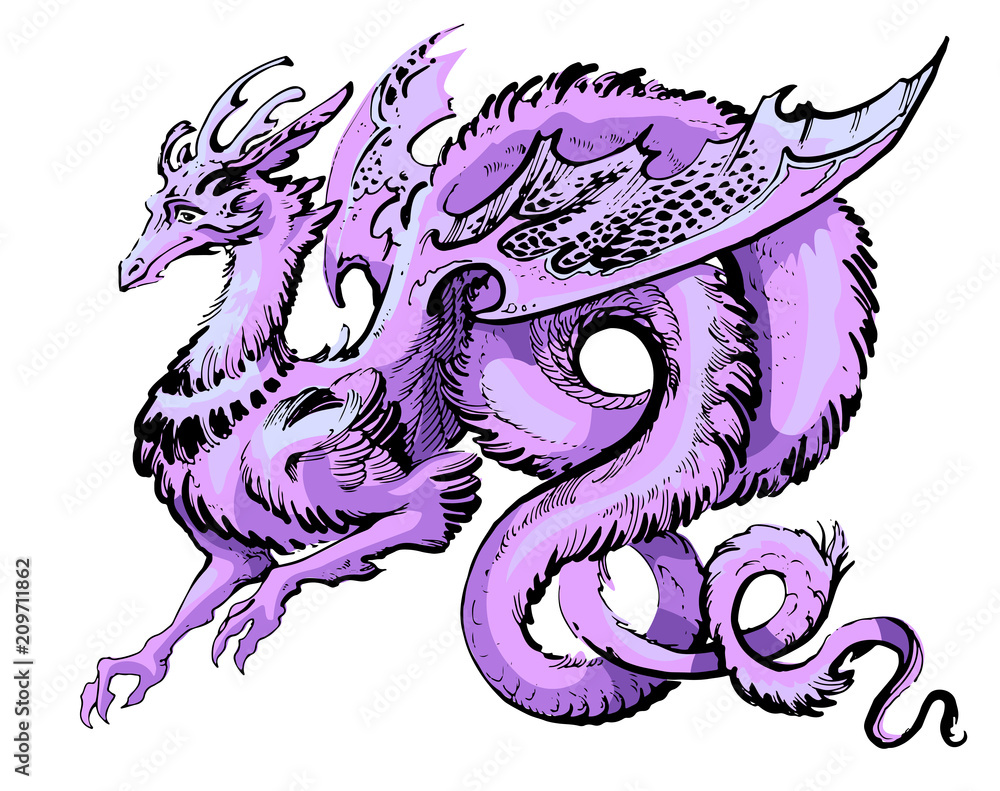 purple winged dragon in asia style