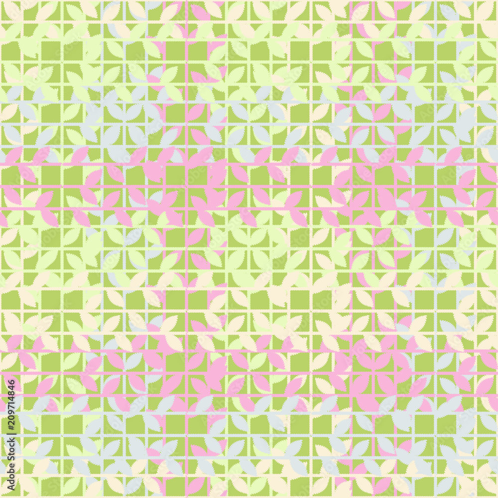 Seamless background with decorative leaves. Brushwork. Hand hatching. Scribble texture. Textile rapport.