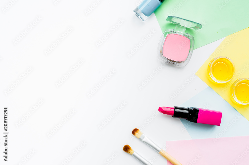 decorative cosmetics on white background top view decorative cosmetics on white background top view