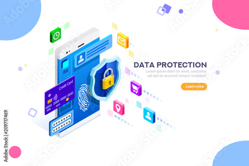 Cyber security authentication, access by encryption to the network or computer. Can use for web banner, infographics, hero images. Flat isometric vector illustration isolated on white background.