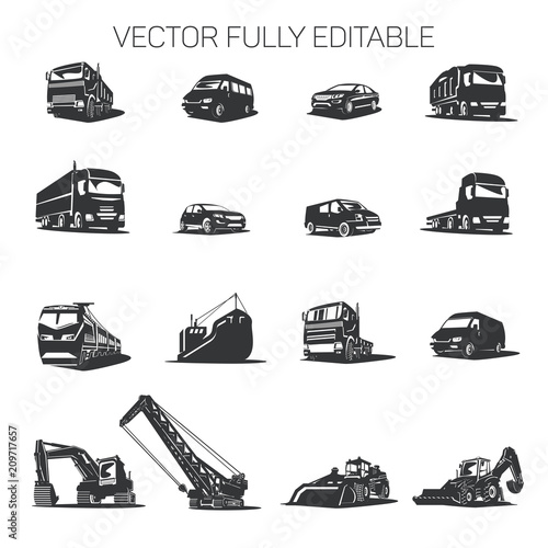 Vector transport cars, trucks, construction equipment of various types.