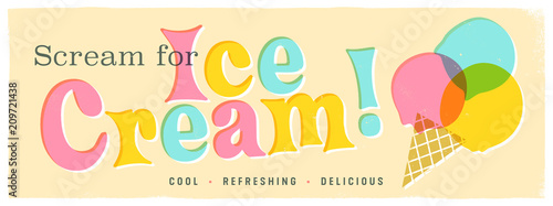 Vintage Style Vector Sign - Scream for Ice Cream! 