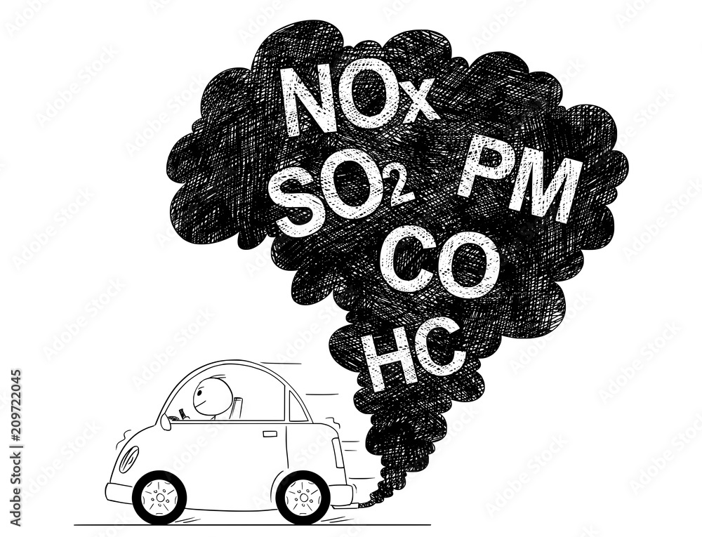 Φωτογραφία Vector artistic pen and ink drawing illustration of smoke coming from car exhaust into air