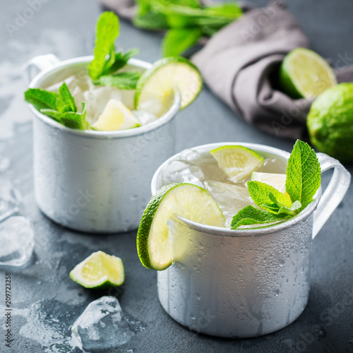 Sticker Moscow mule cocktail with vodka, ginger beer, lime and mint