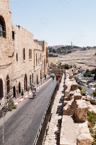 Silent streets in the old city of Jerusalem, Israel. Batei Mahase street. photo