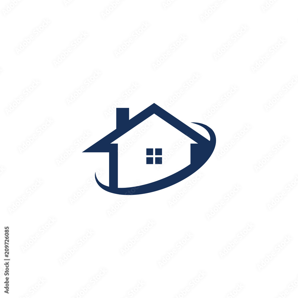 Illustration of house and swoosh abstract logo design concept template Illustration of house and swoosh abstract logo design concept template