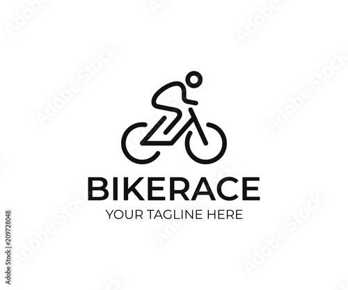 Cyclist logo template. Bicycle line art vector design. Bike cyclist logotype
