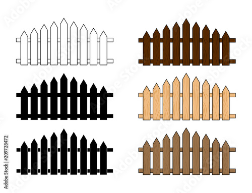Wooden fence set.  Simple  design isolated on white background