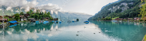 Views of Iseltwald and Brienzersee in the canton of Bern in Switzerland photo