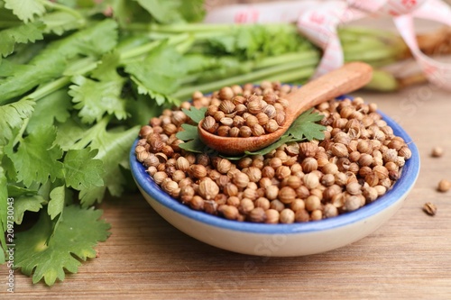 Coriander seeds and fresh