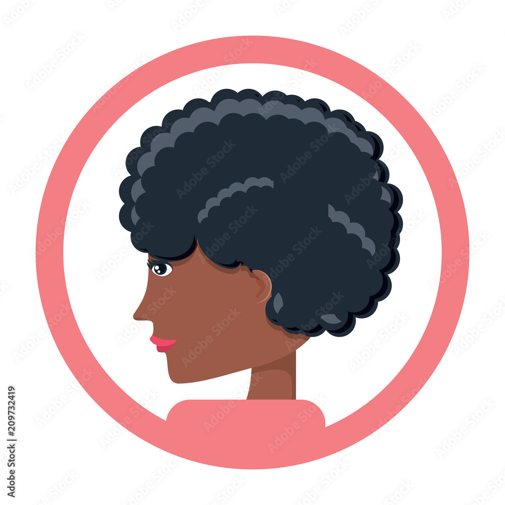 profile of a woman and decorative circular frame over white background, colorful design. vector illustration
