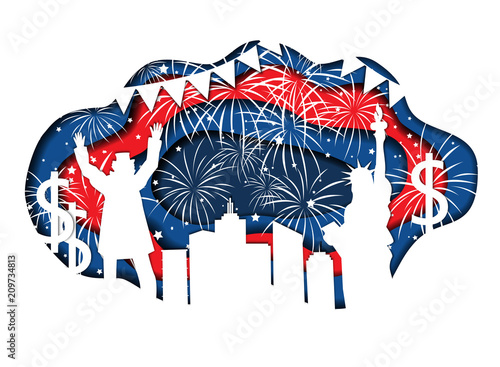 Paper cut banner for Independence Day July 4 USA