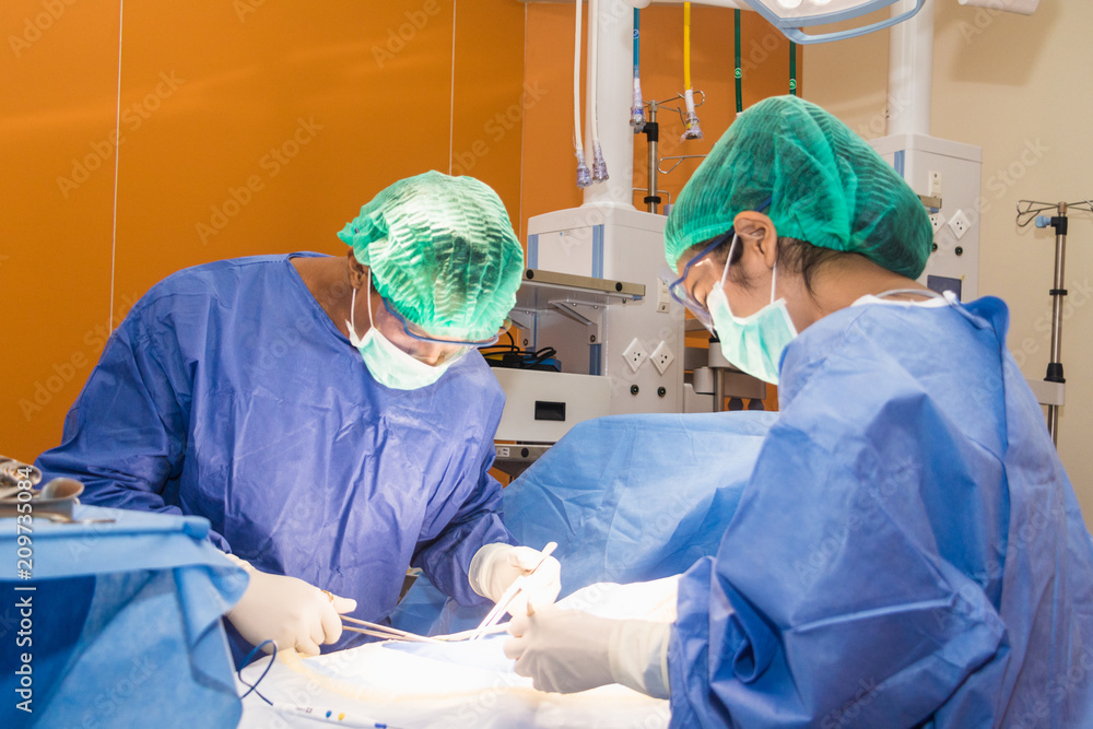 The surgical team is performing surgery for the patients in the operating room The surgical team is performing surgery for the patients in the operating room