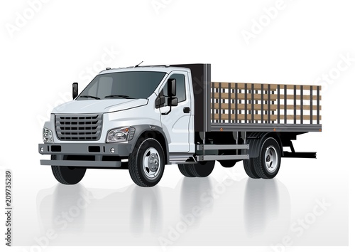Vector flatbed truck template isolated on white