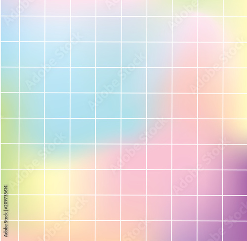 Pastel holographic background with white grid. Backdrop for trendy design, modern collages, creative art