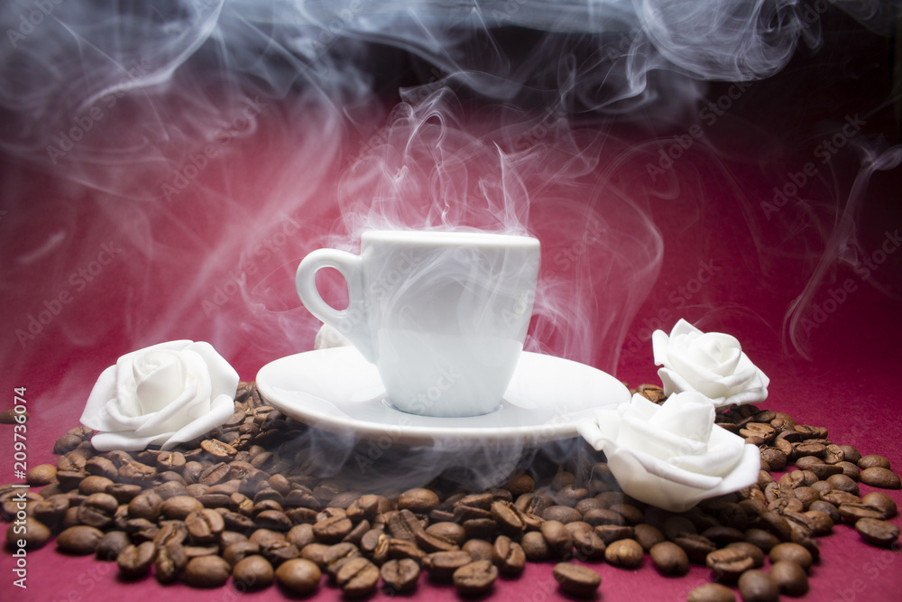 Obraz premium coffee mug is on coffee beans.