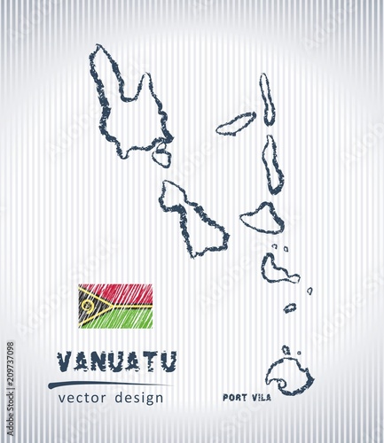 Vanuatu vector chalk drawing map isolated on a white background
