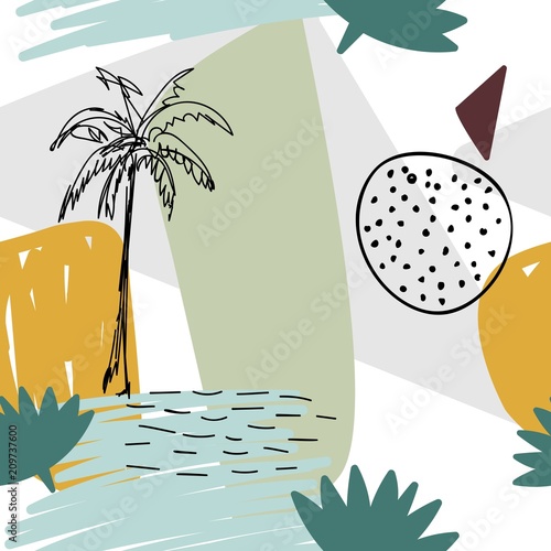 Tapety Kwiecisty abstrakcjonistyczny geometryczny bezszwowy wzór z palmą