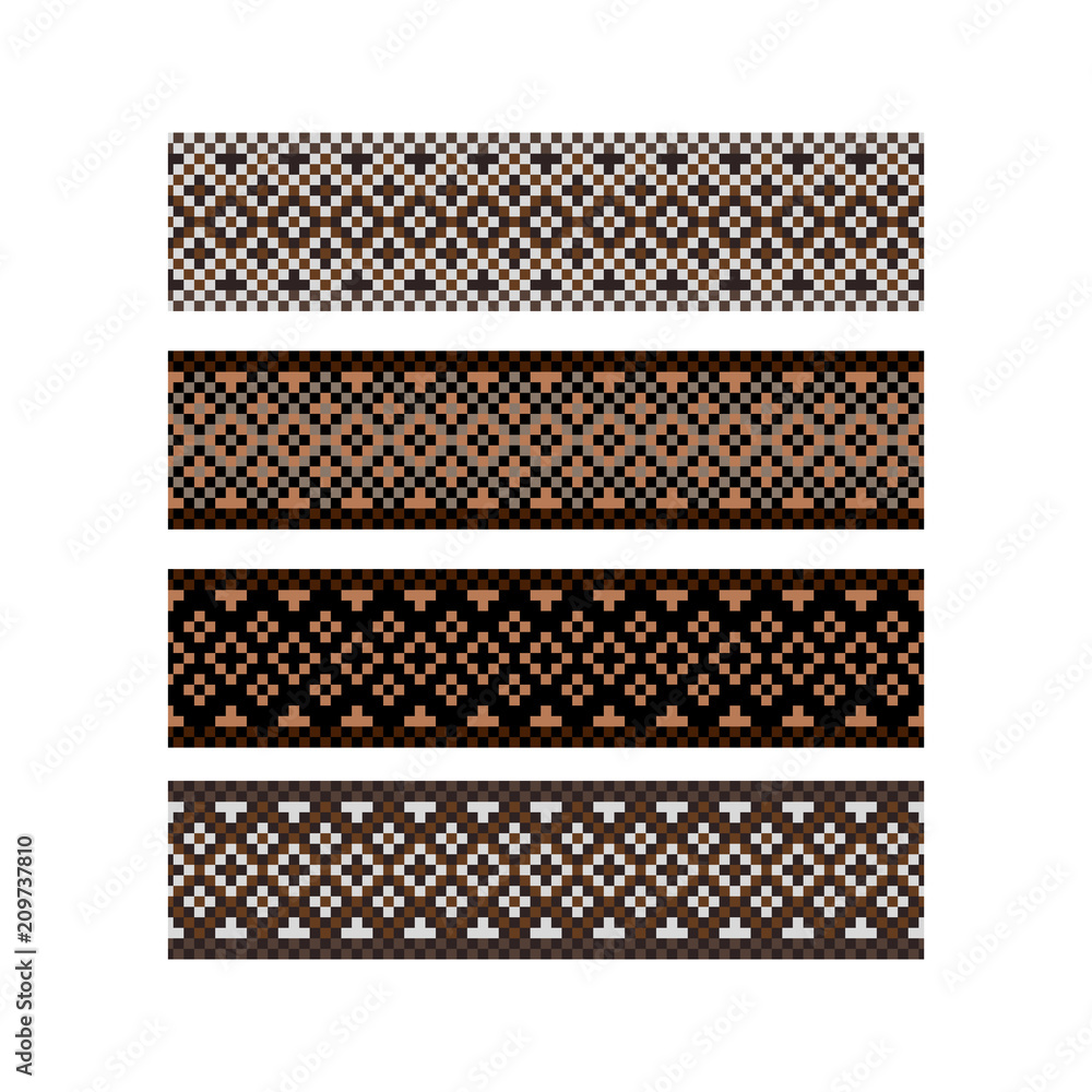 Beaded border design pattern brown color stripes. Cross stitch strap belt  border swatch vector. Stock-vektor | Adobe Stock