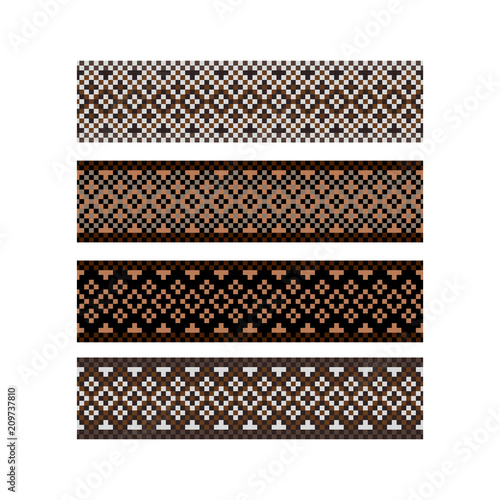 Beaded border design pattern brown color stripes. Cross stitch strap belt border swatch vector.
