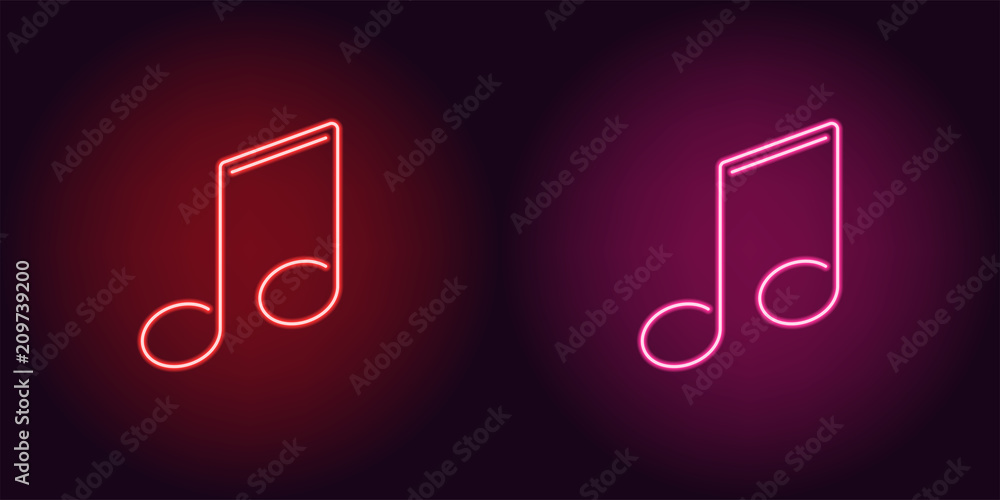 Neon icon of Red and Pink Musical Note Neon icon of Red and Pink Musical Note