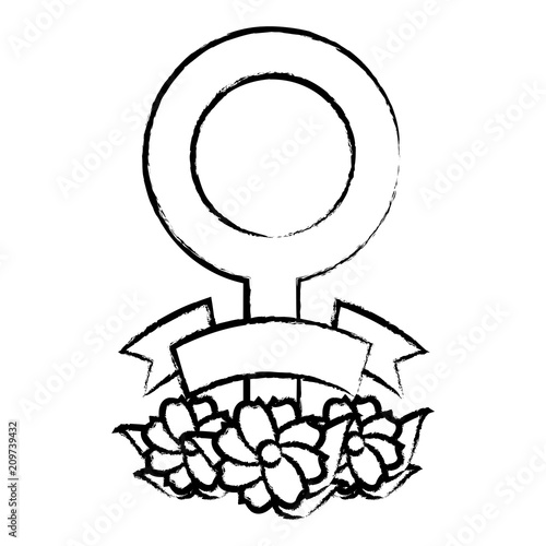 sketch of female symbol with beautiful flowers over white background, vector illustration
