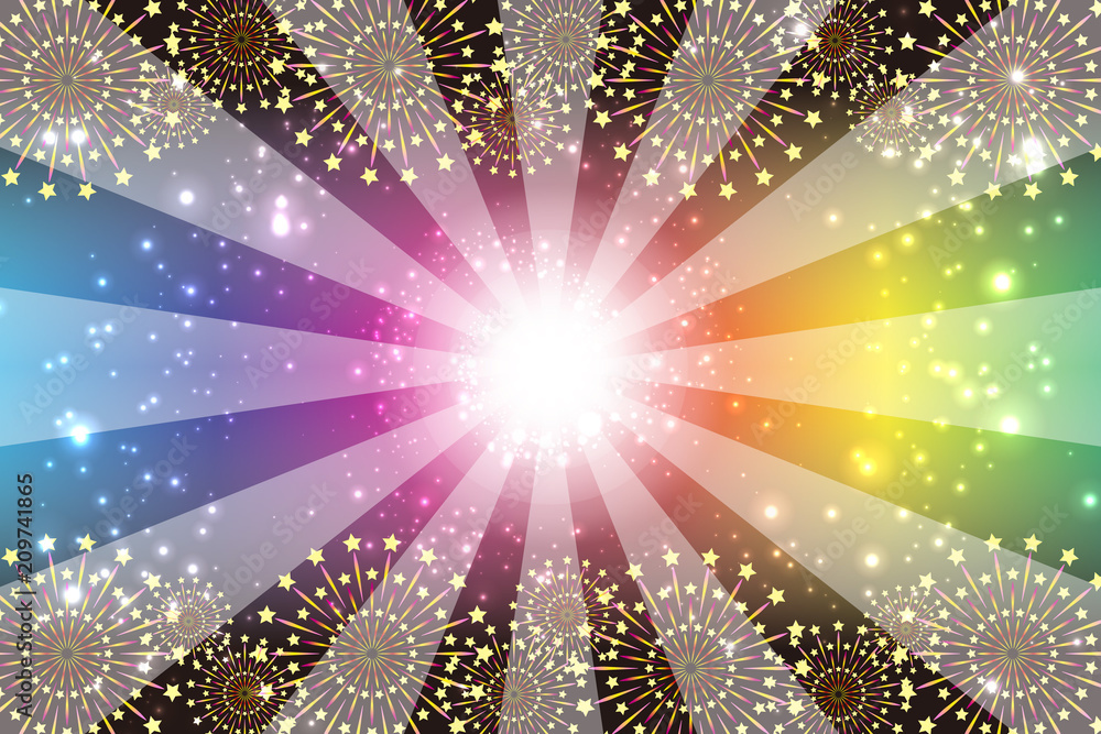 Background Wallpaper Vector Illustration Design Free Free Size Charge Free Colorful Color Rainbow Show Business Entertainment Party Image 背景素材壁紙 打ち上げ花火 スターマイン 爆発 夏祭り スターダスト 天の川 キラキラ 光 イメージ Stock Vector