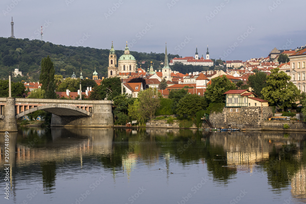 Panoramic view of the historic center of Prague and Vltava river