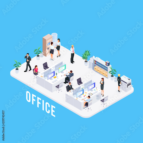 3d office with workers.