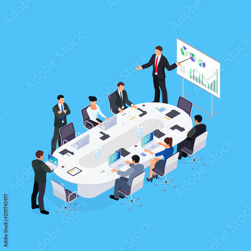 Isometric business conference.