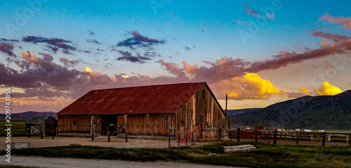 Sunset over the Hunewill Ranch Barn that was built in 1880