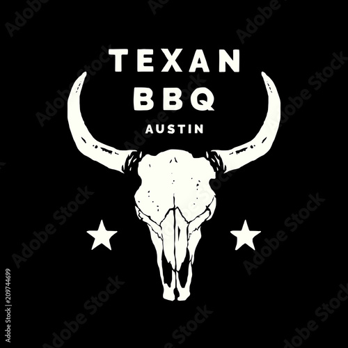 Texan BBQ Austin Longhorn Food and Drink Illustration Logo