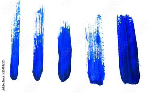 Set of blue acrylic brushstrokes. Design element
