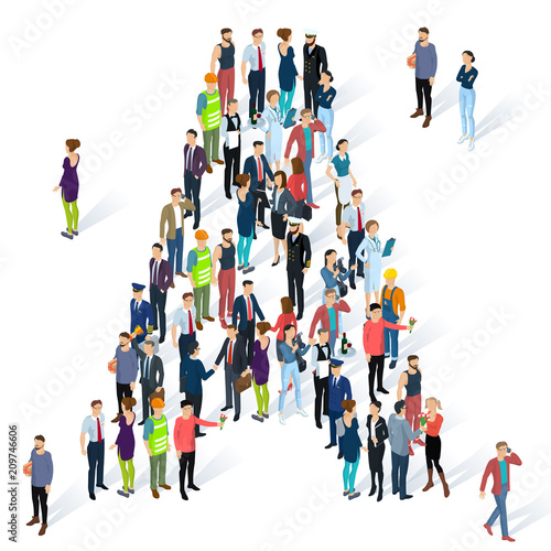 Crowded isometric people typeface 
