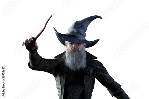 Fotografie 3D Illustration of an elderly the wizard