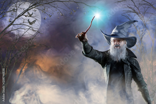 Foto 3D Illustration of an elderly the wizard