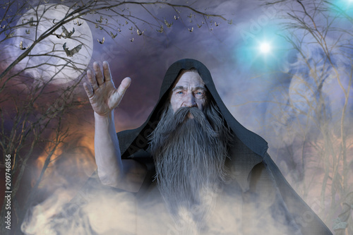 Tableau sur toile 3D Illustration of an elderly the wizard